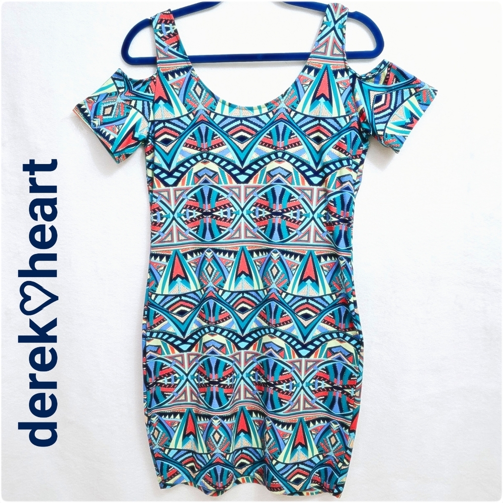 Derek Heart, Colorful Graphic Bodycon Dress, Size Large